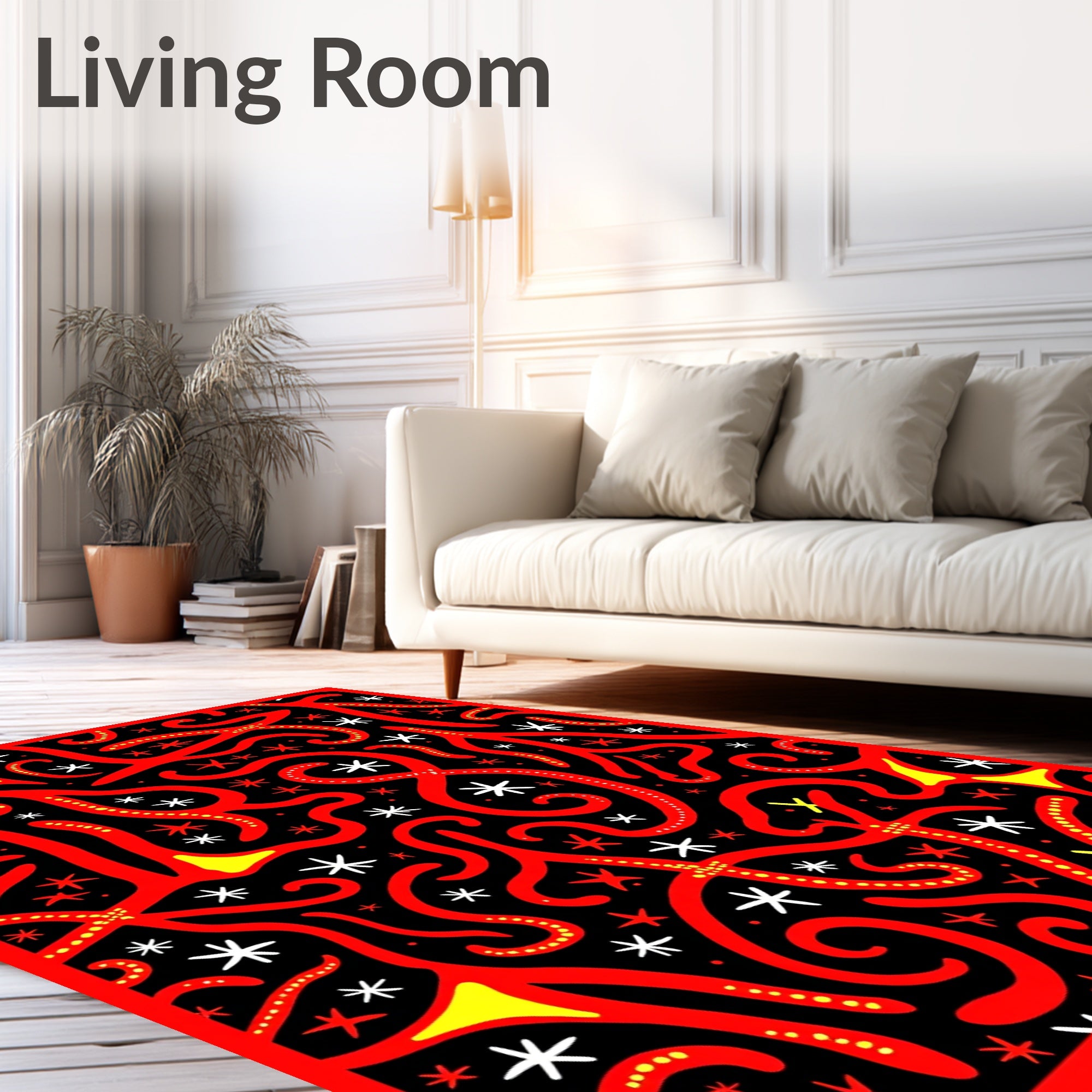 Abstract Red Yellow Swirls Rug