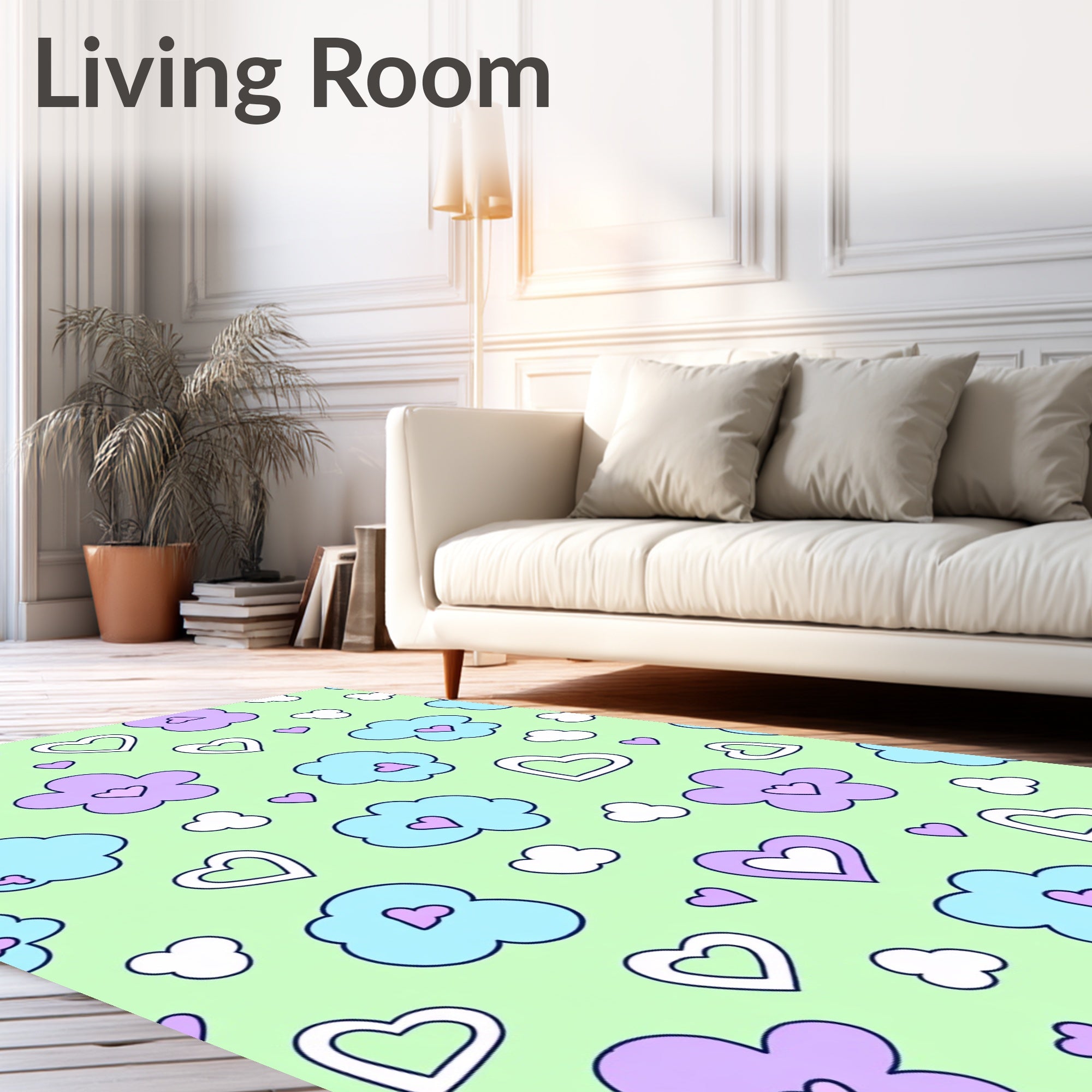 Cute Floral Heart Pattern Design Rug