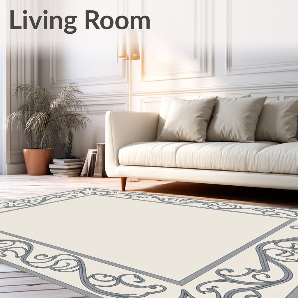 Elegant Grey Scrollwork Border Rug