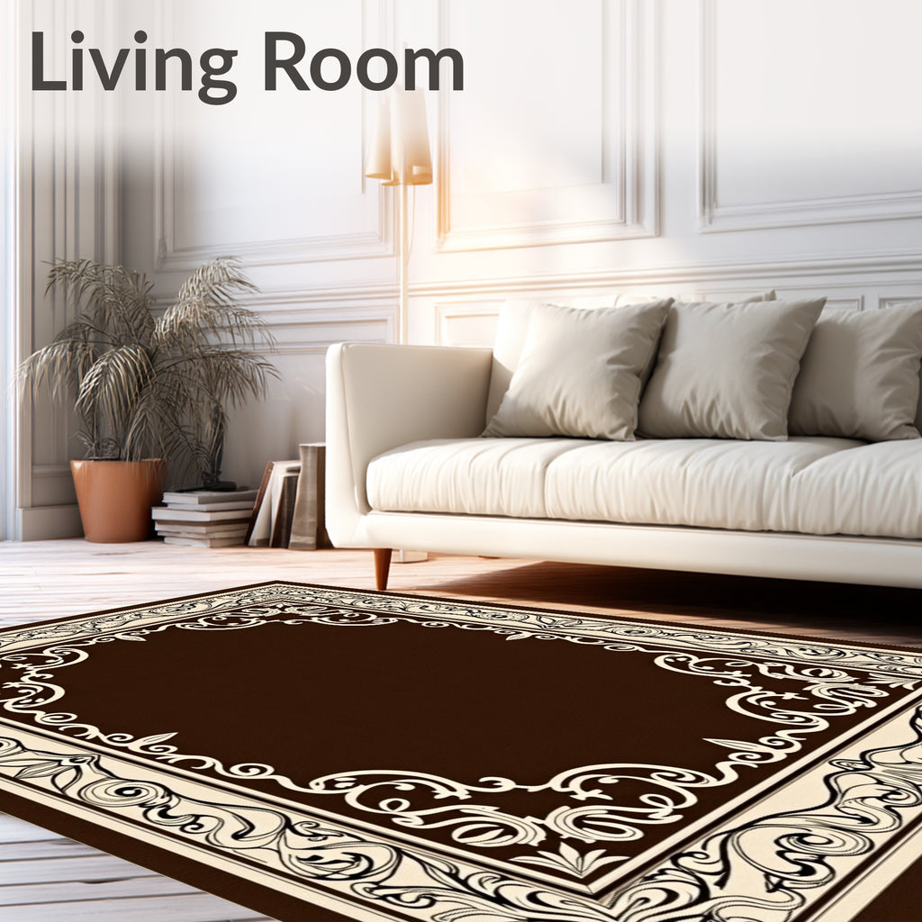 Classic Scrollwork Ornate Border Design Rug