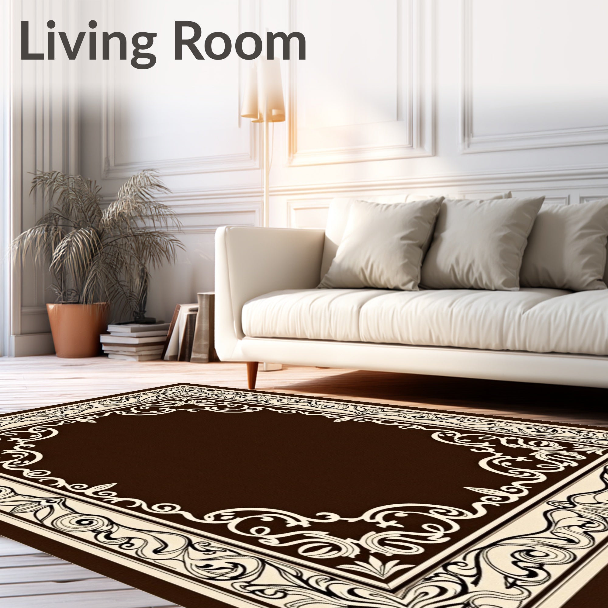 Classic Scrollwork Ornate Border Design Rug
