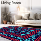 Coastal Navy Blue Coral Border Rug