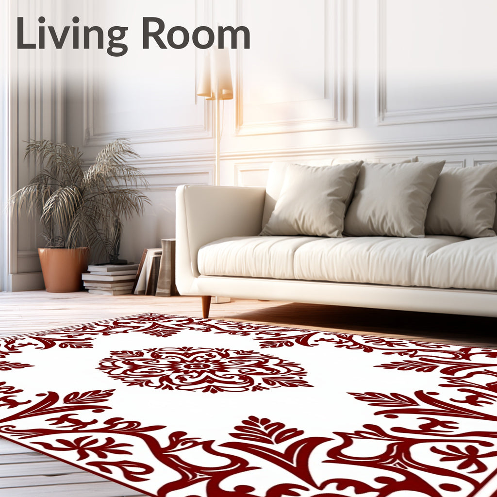 Maroon Floral Arabesque Medallion Design Rug