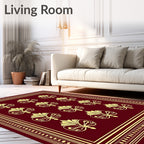 Golden Floral Burgundy Damask Design Rug