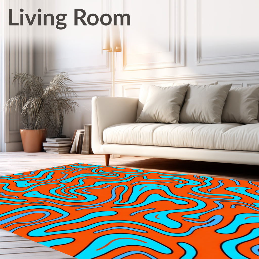 Retro Orange Blue Wavy Abstract Design Rug