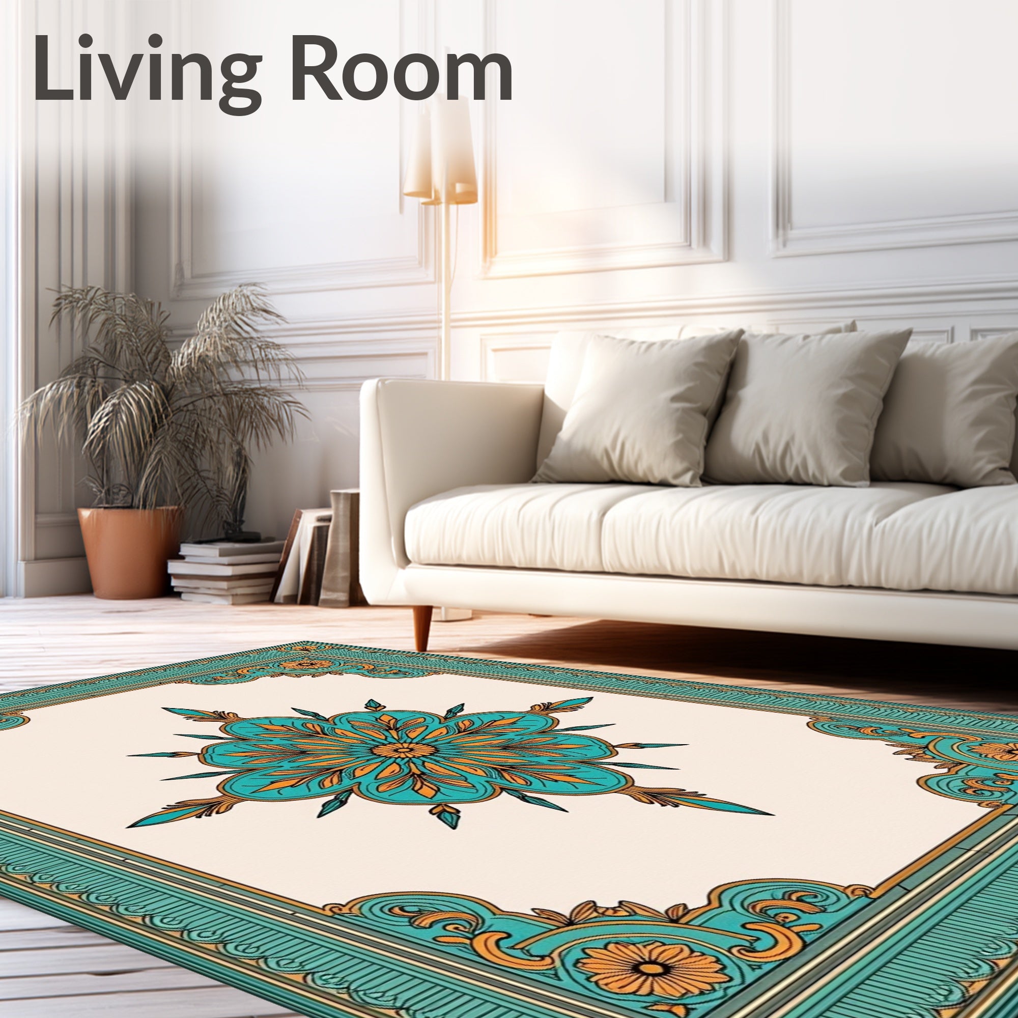Ornate Teal and Gold Floral Medallion Rug