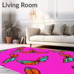 Artistic Orange Butterfly Pattern Rug