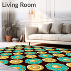 Elegant Teal Gold Medallion Pattern Rug