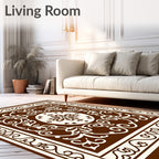 Ornate Brown Cream Floral Scroll Rug