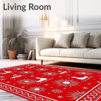 Crimson Red Sleighs Sunburst Snowflake Rug