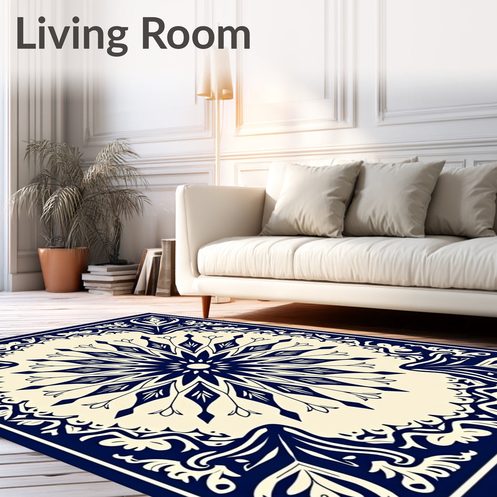 Intricate Navy Floral Medallion Design Rug