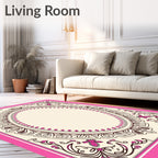 Ornate Pink Cream Floral Scroll Rug