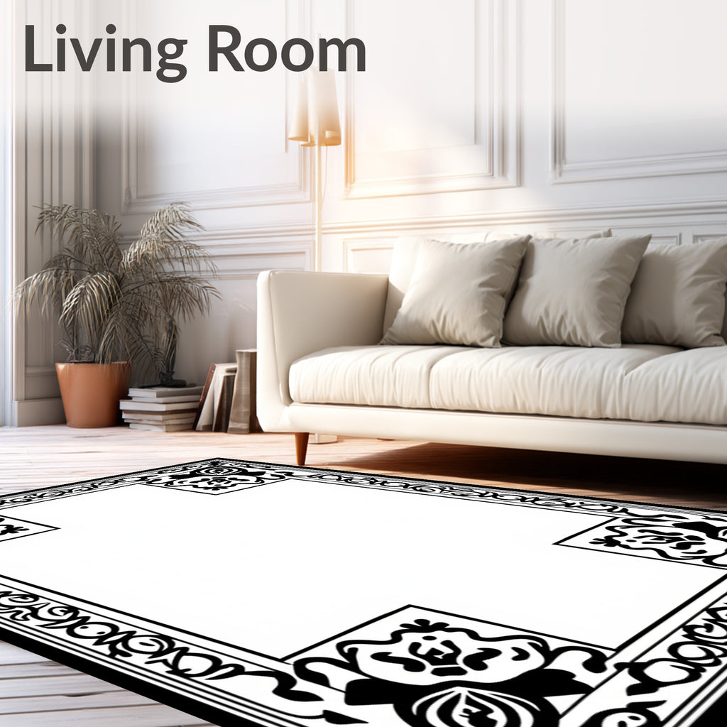 Ornate Floral Border Design Rug