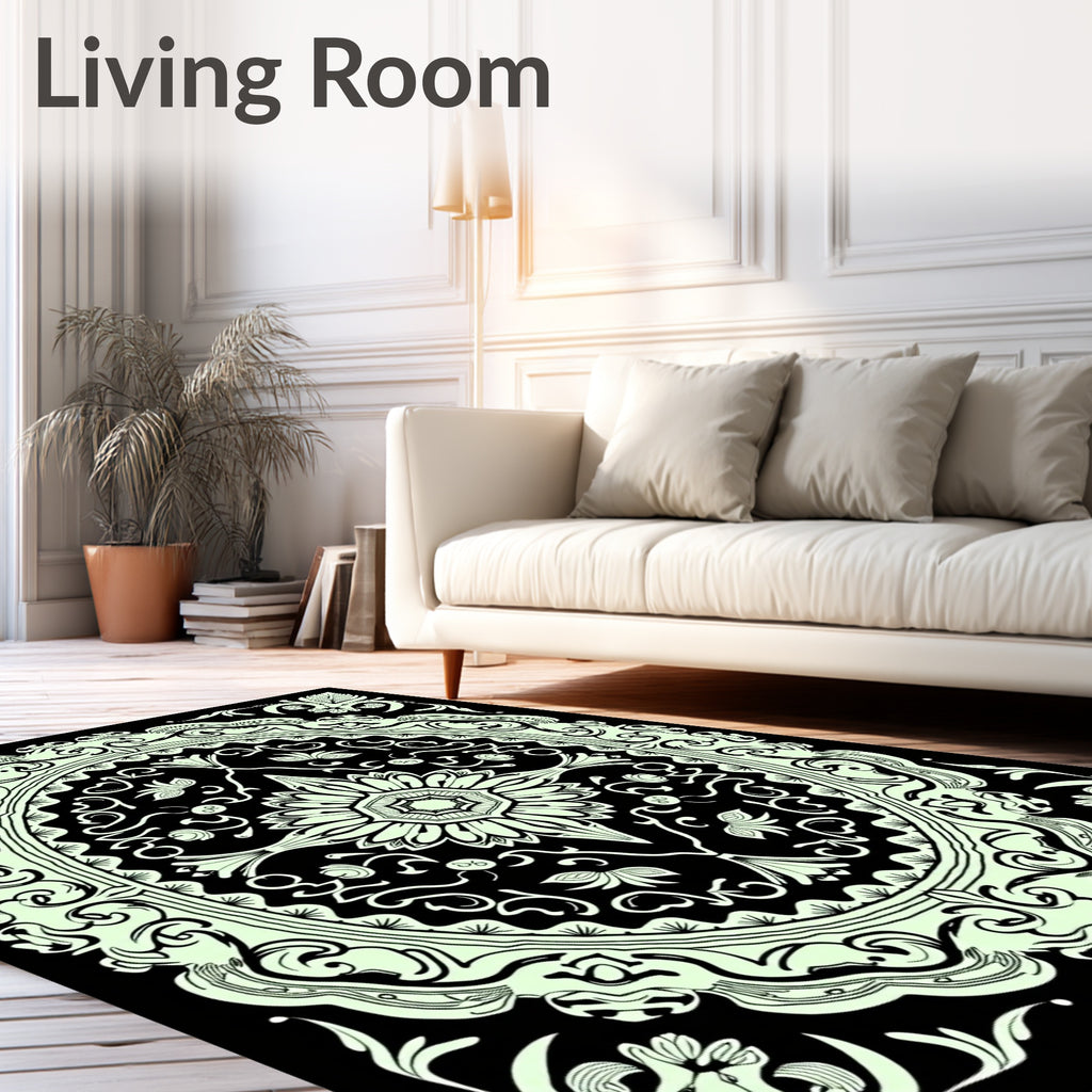 Ornate Floral Mandala Print Rug
