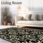 Elegant Black Ivory Scroll Pattern Rug