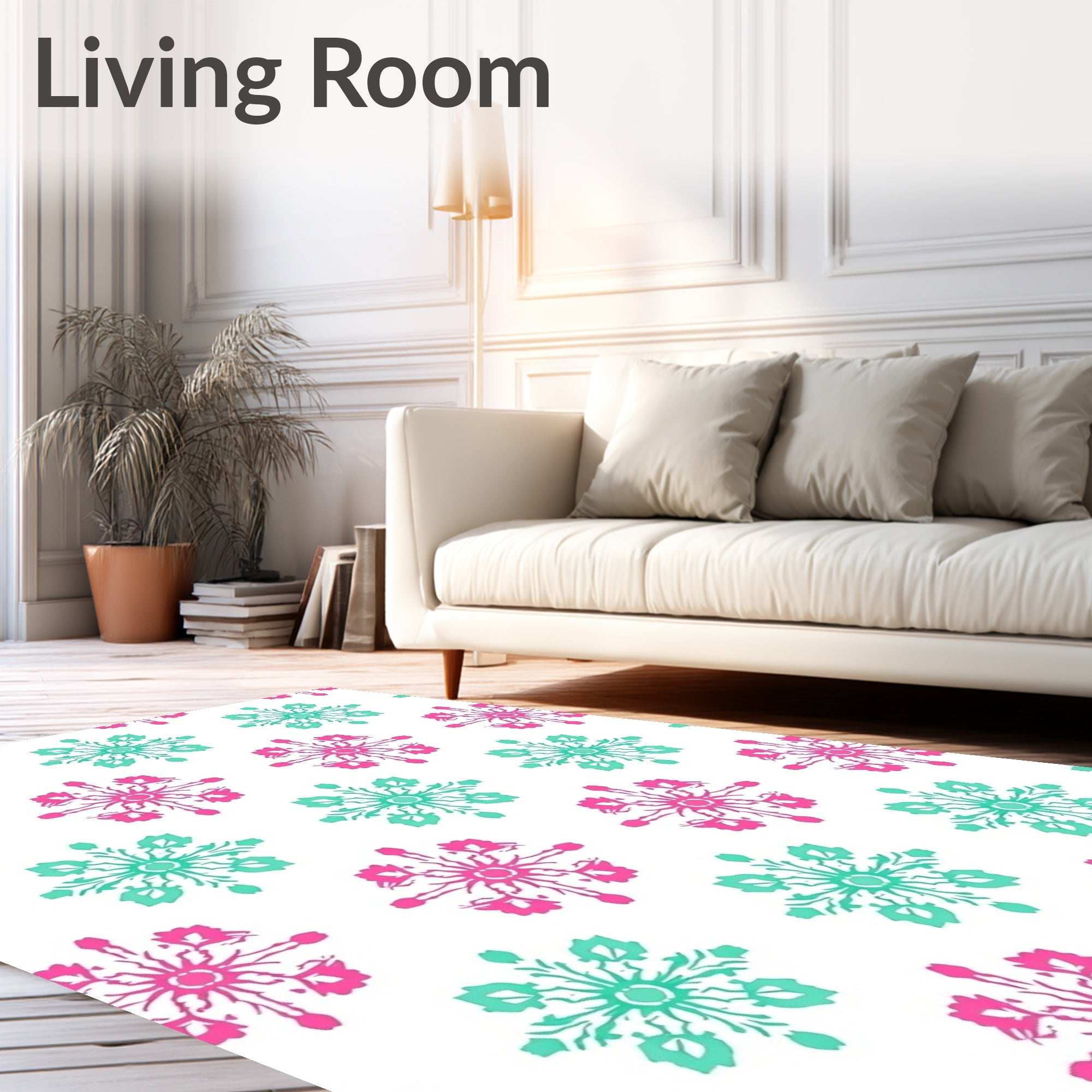 Pink Teal Starburst Snowflake Repeat Rug