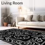 Classic Black White Ornamental Design Rug