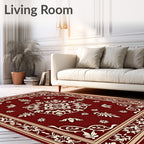 Deep Red Floral Medallion Design Rug