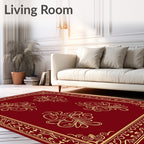 Elegant Red Gold Floral Scroll Design Rug