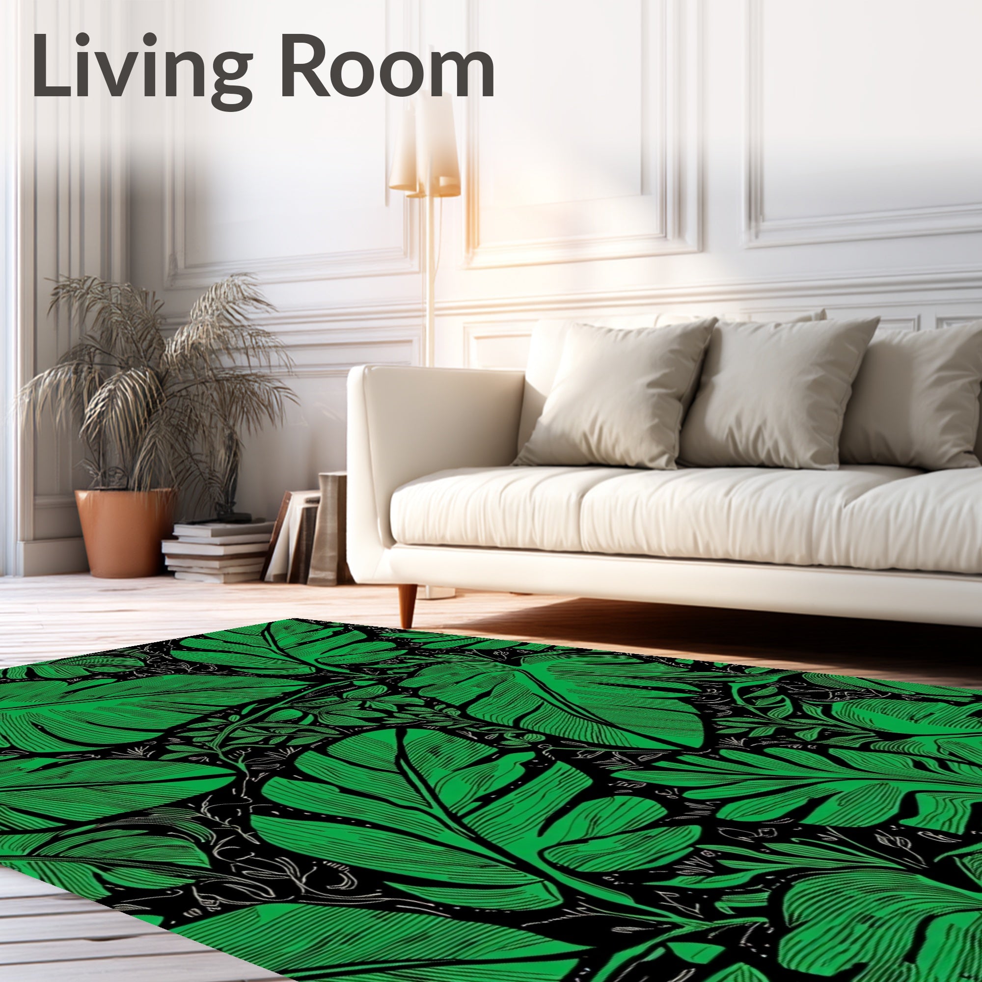 Verdant Leaf Pattern Art Deco Rug