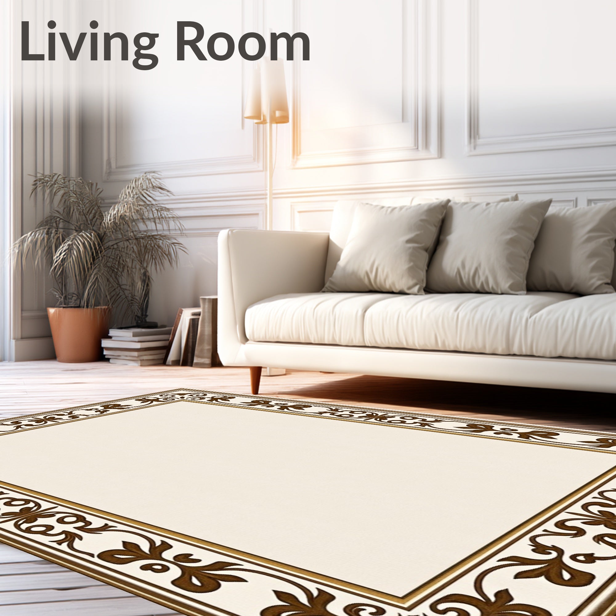 Elegant Brown Floral Border Design Rug