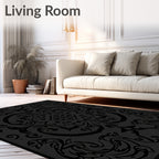 Dark Grey Ornate Scrollwork Patterned Rug