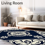 Classic Floral Medallion Dark Blue Cream Rug