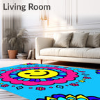 Groovy Smiley Flower Geometric Design Rug