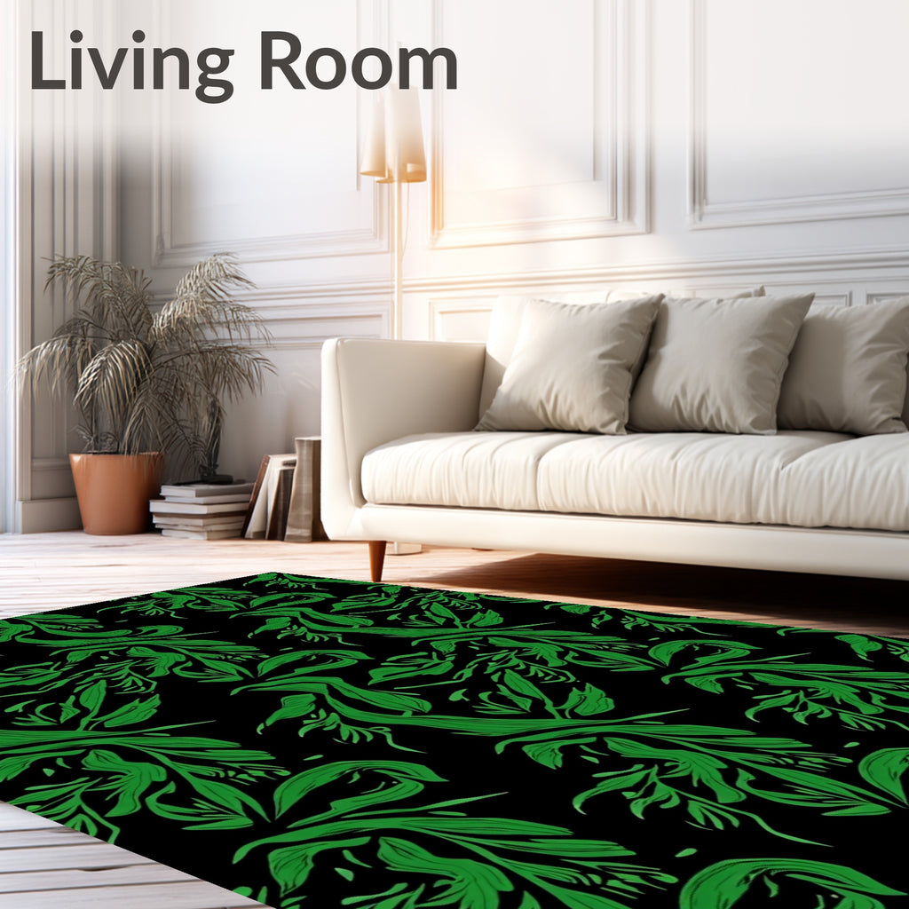 Dynamic Green Leaf Abstract Pattern Rug