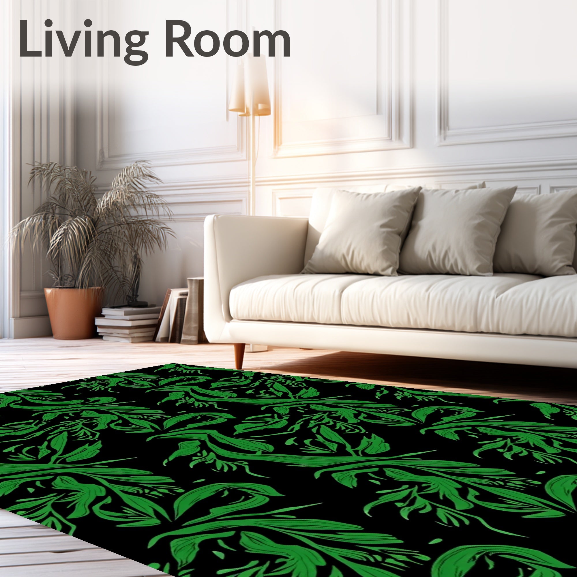 Dynamic Green Leaf Abstract Pattern Rug