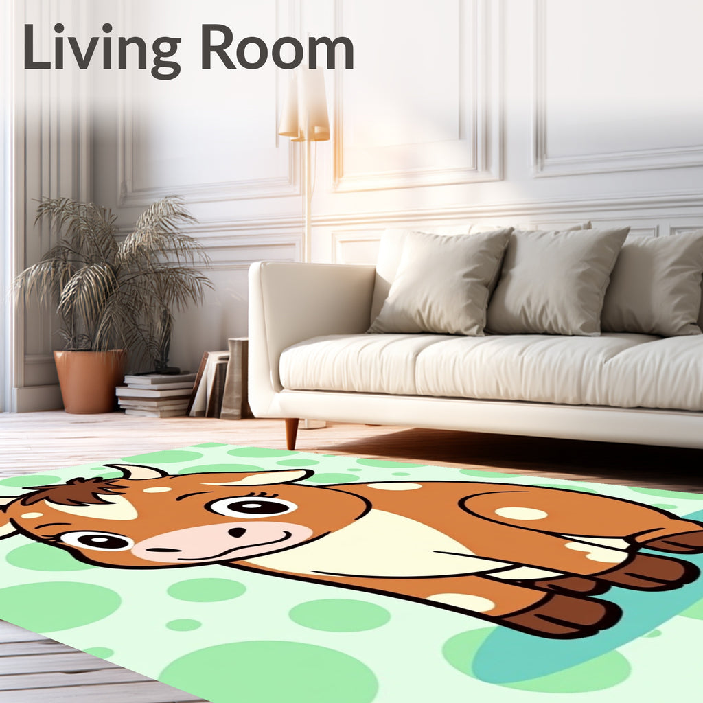 Cute Brown Spotted Cow Green Circles Rug