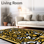 Elegant Black Gold Floral Pattern Rug