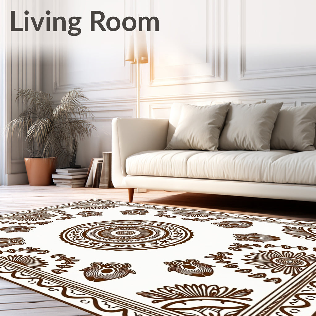 Traditional Floral Medallion Brown Cream Rug