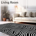 Black White Wavy Line Design Rug