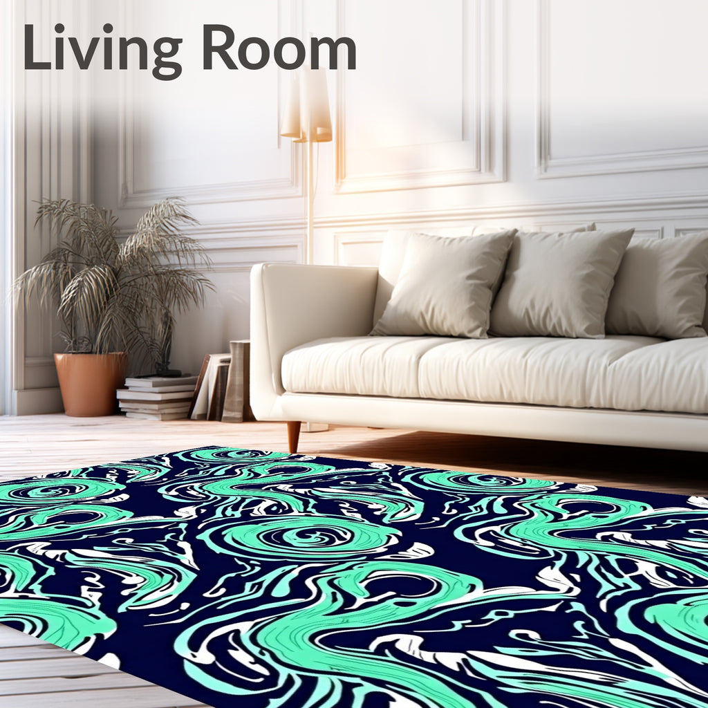 Abstract Aqua Swirls Pattern Rug
