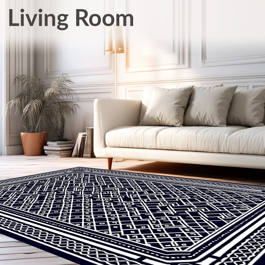 Intricate Geometric Patterned Dark Rug