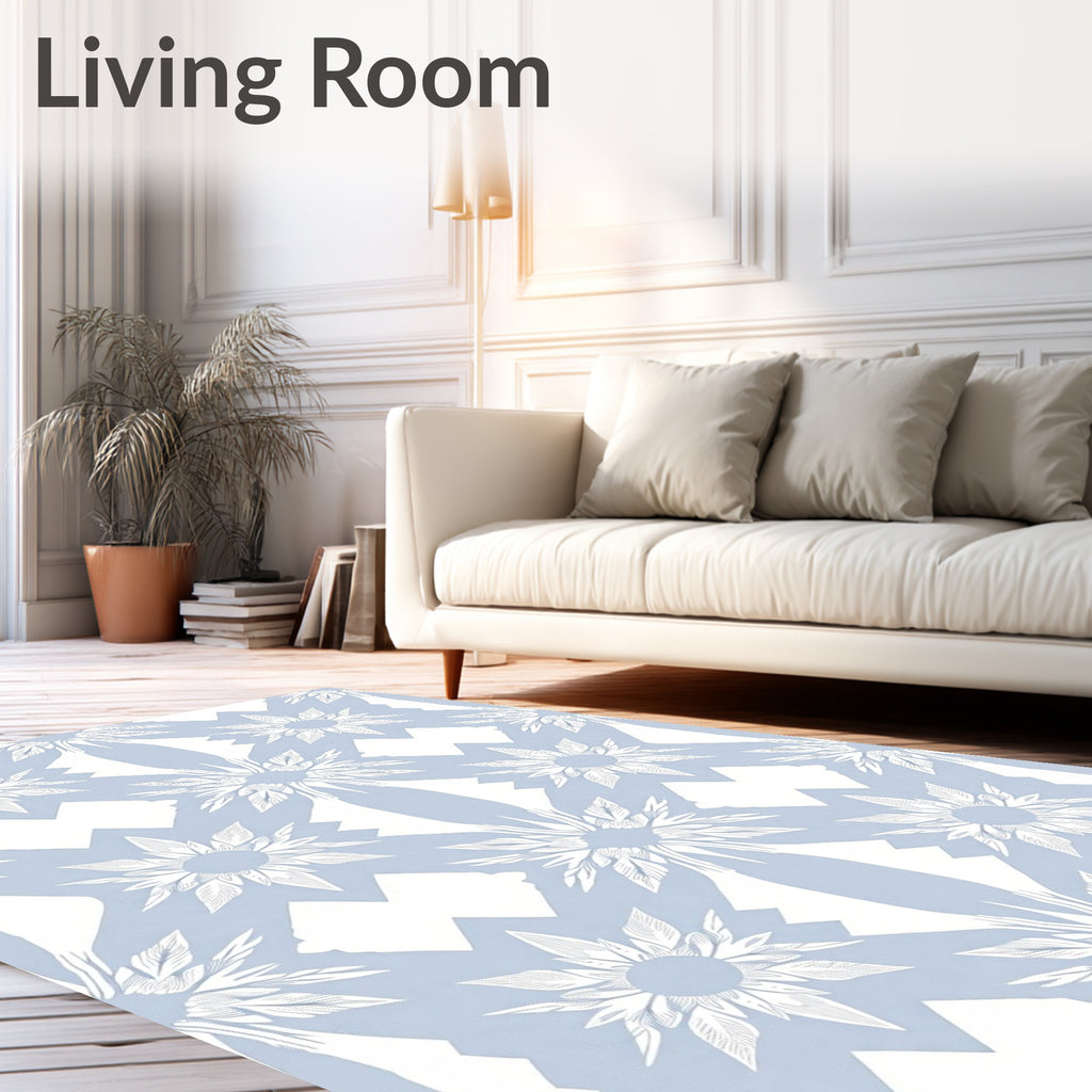 Light Blue Floral Geometric Pattern Rug