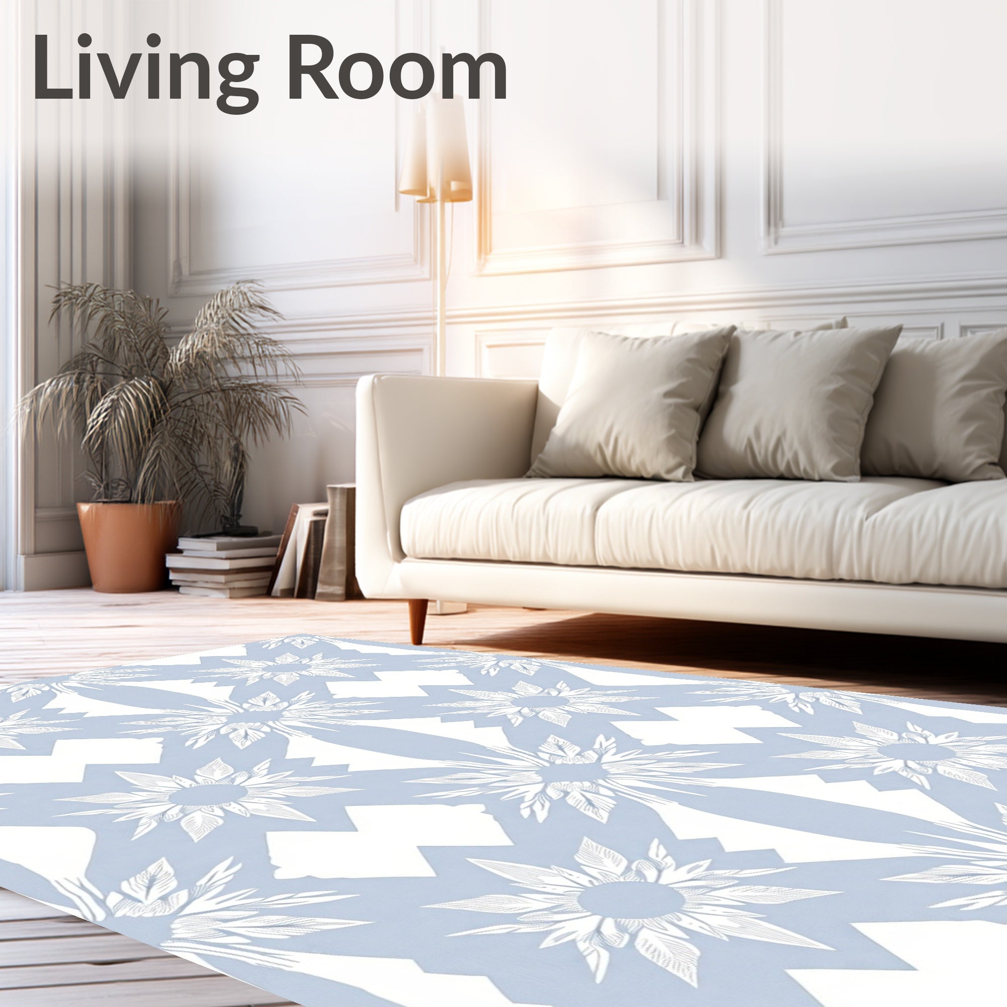 Light Blue Floral Geometric Pattern Rug
