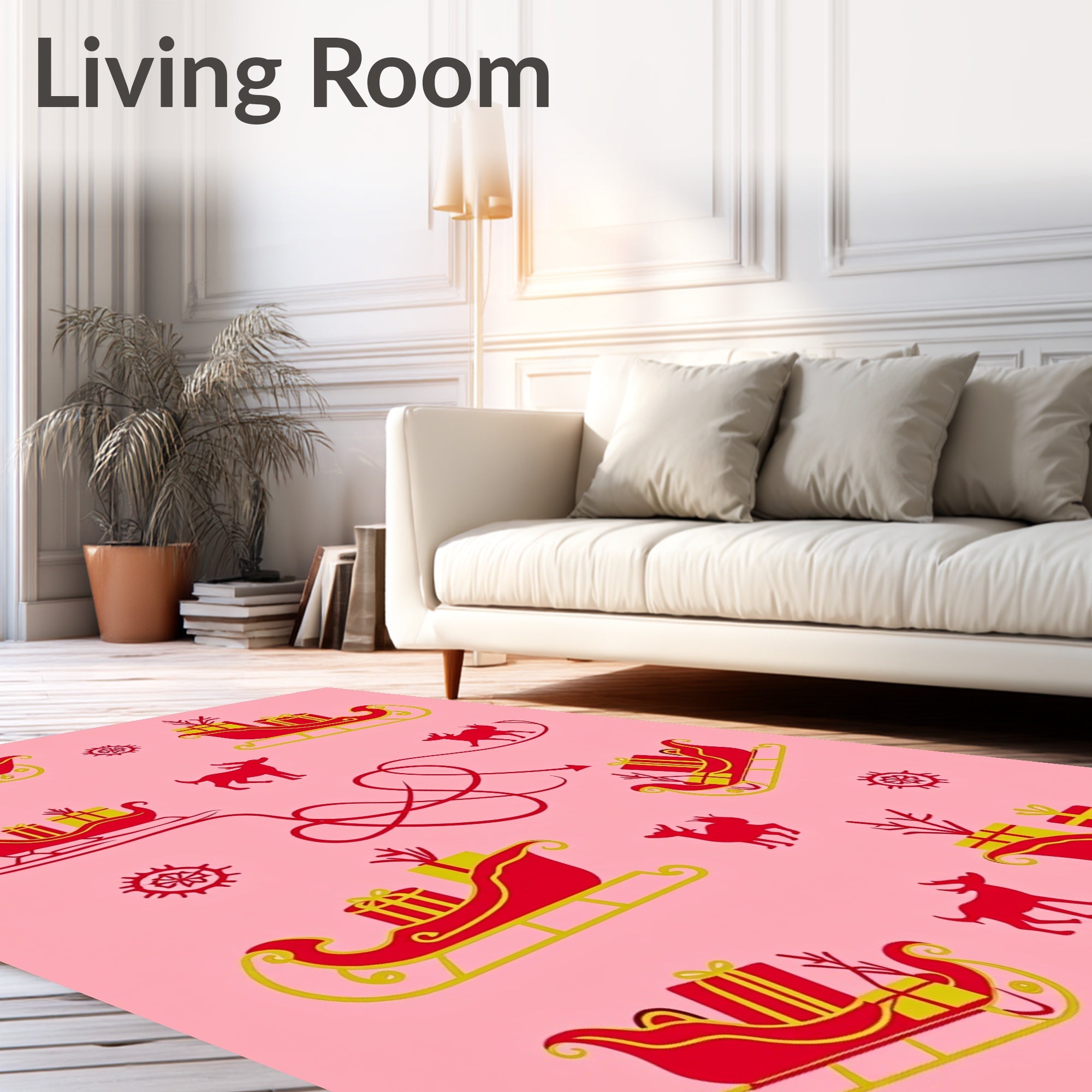 Red Sleighs With Gifts Reindeer Snowflakes Rug