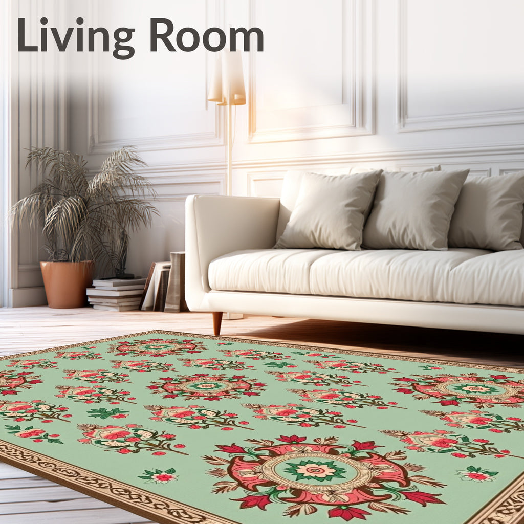 Floral Medallion Mint Green Rug