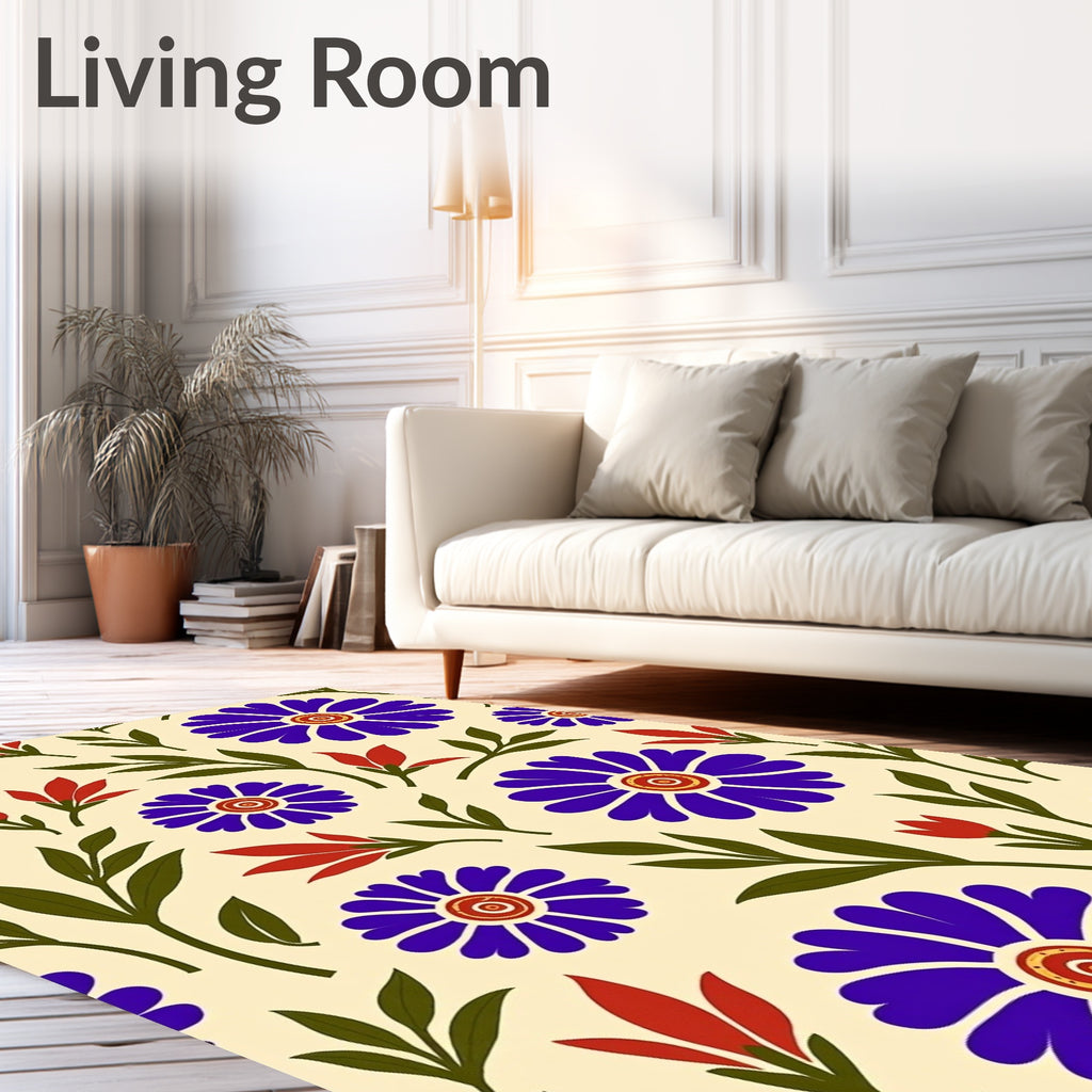 Bold Floral Pattern With Purple Red Blooms Rug