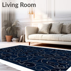 Dark Navy Swirl Floral Pattern Rug
