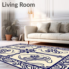 Elegant Navy Floral Scroll Pattern Rug