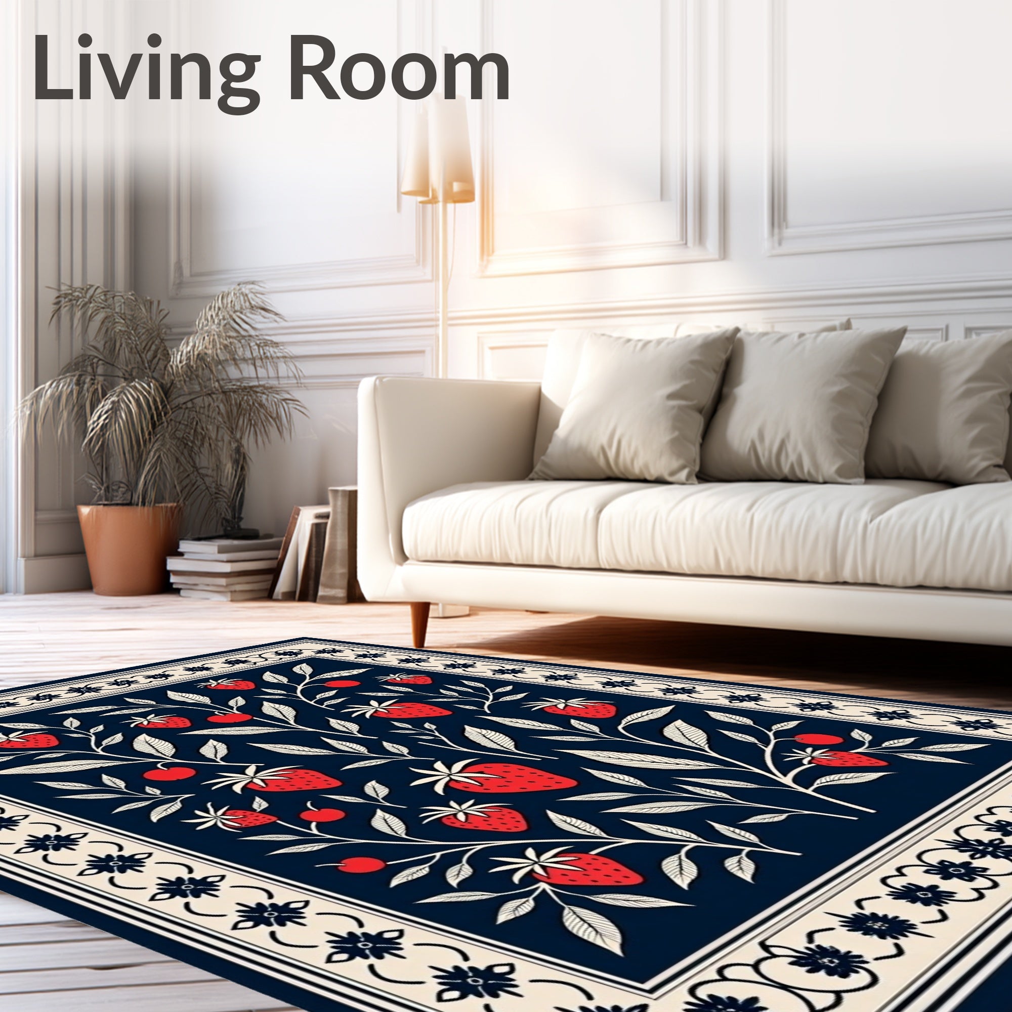 Charming Strawberry Floral Vine Pattern Rug