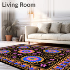 Vibrant Floral Medallion Black Pattern Rug
