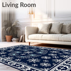 Dark Blue Snowflake Winter Mandala Rug