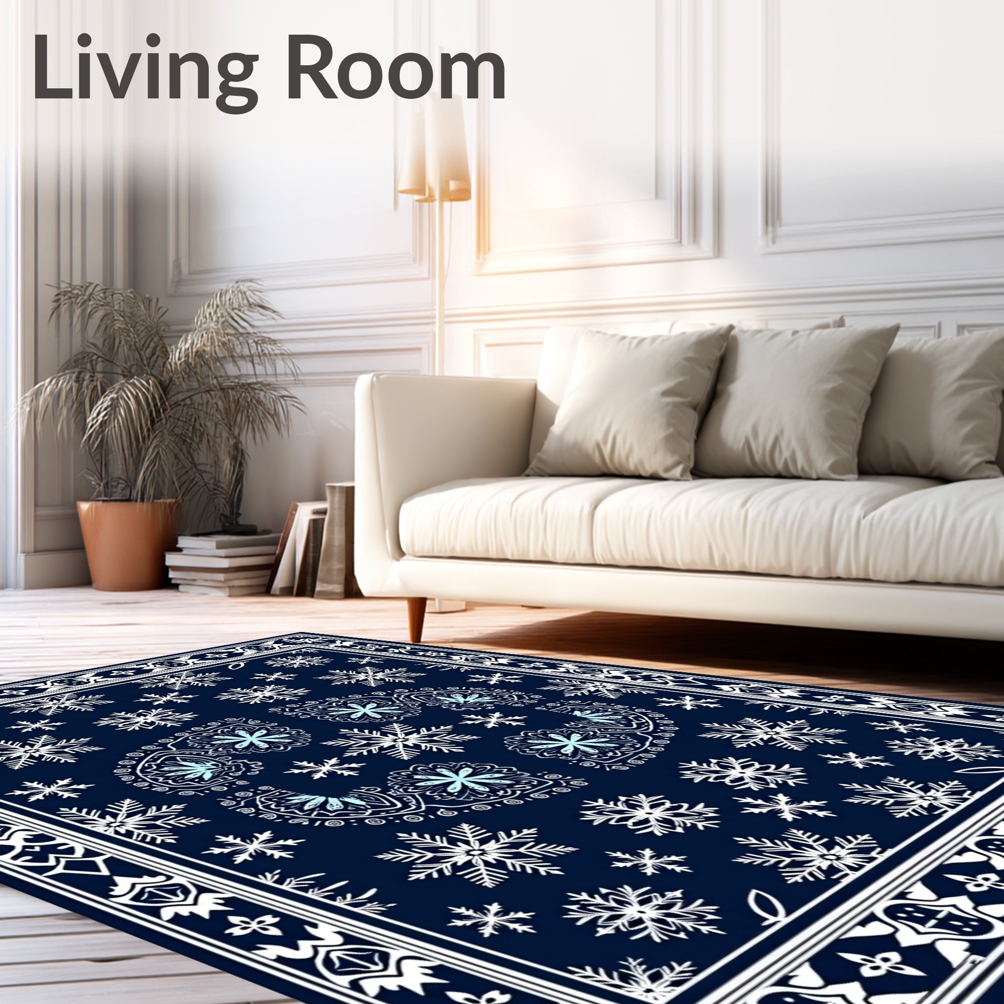 Dark Blue Snowflake Winter Mandala Rug