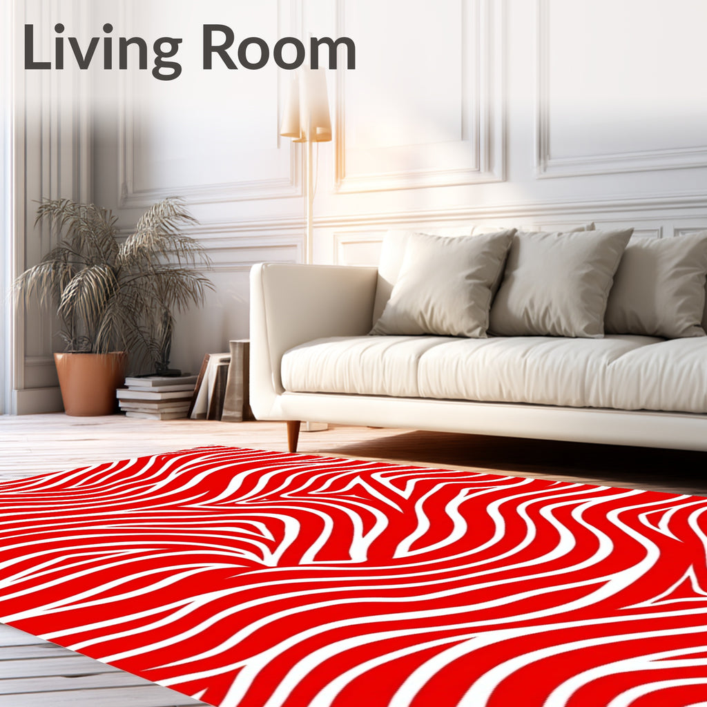 Bold Red White Swirl Pattern Rug