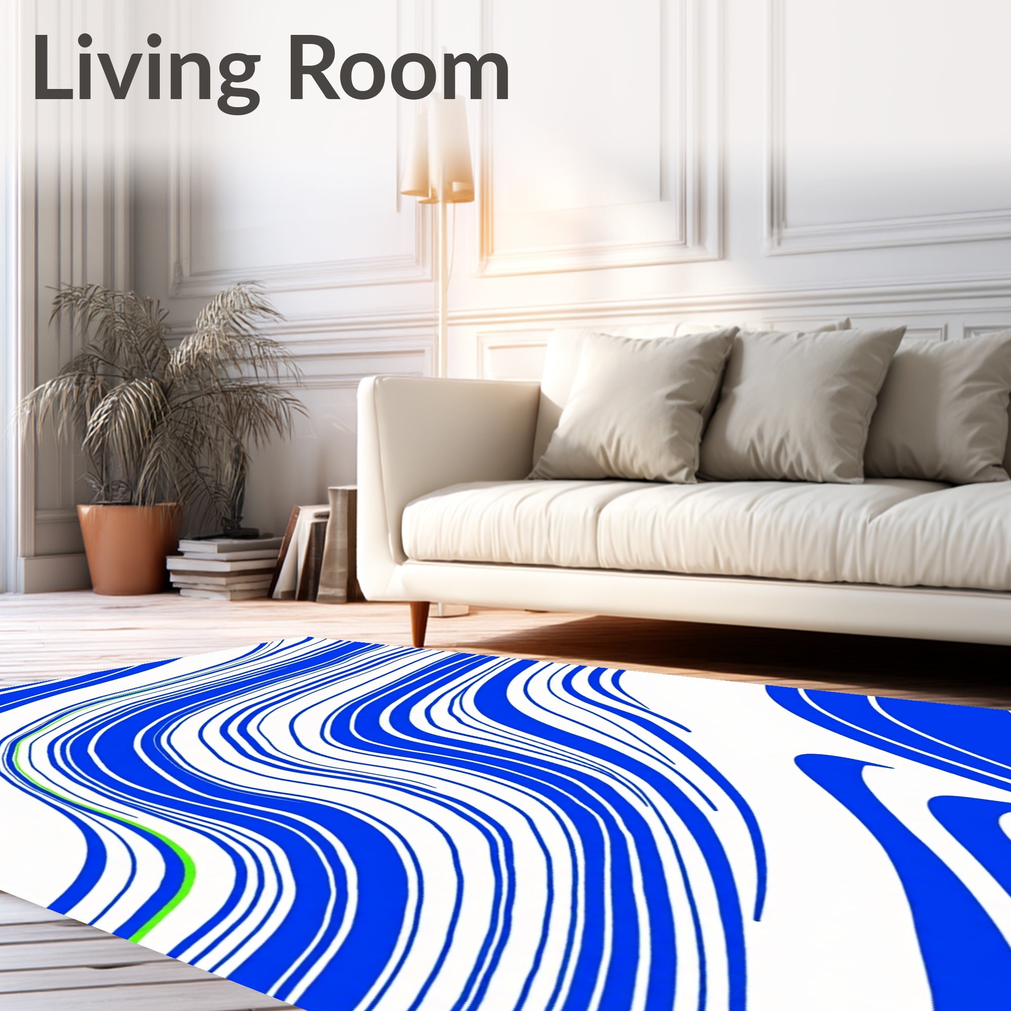 Bold Blue White Winding Lines Rug