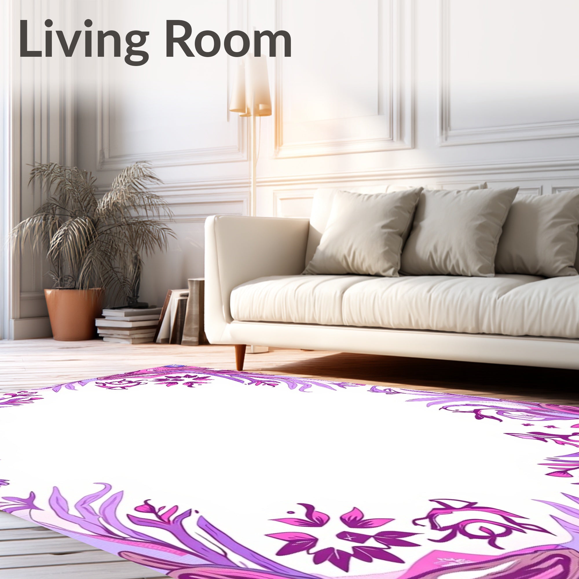 Abstract Floral Pink Purple Border Rug